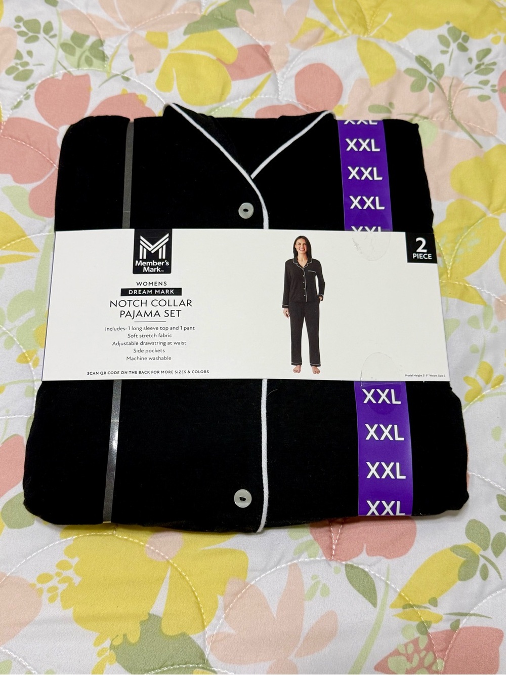 Member's Mark Women's Black Notch Collar Pajama Set